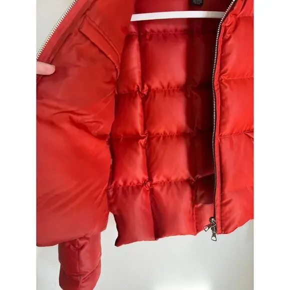 Vintage Y2K Lucky Brand Down Puffer‎ Jacket Orange Red Size Large Coat - Picture 4 of 11